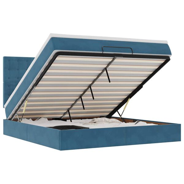 vidaXL Osmaņu gultas rāmis ar matračiem tum&scaron;i zils 180x200cm audums