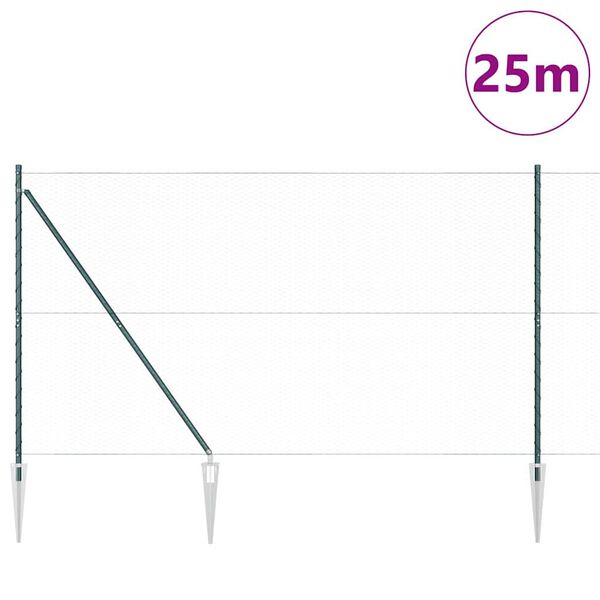 vidaXL Žogs ar stabiem. Zaļa 1.5 x 25 m PVC pārklāts tērauds