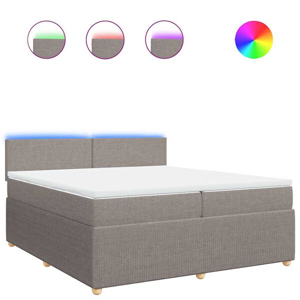 vidaXL atsperu gultas rāmis ar matraci, pelēkbrūns, 200x200 cm, audums