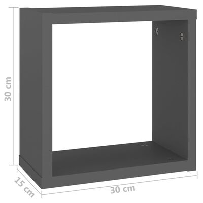 vidaXL kuba formas sienas plaukti, 2 gab., 30x15x30 cm, pelēki