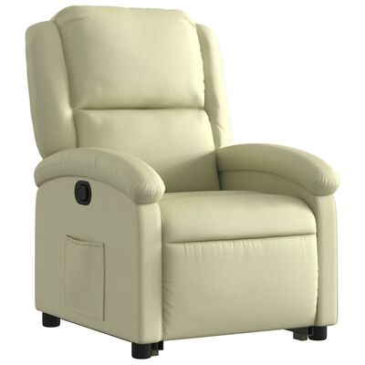 vidaXL paceļams atpūtas krēsls, krēmkrāsas dabīgā āda
