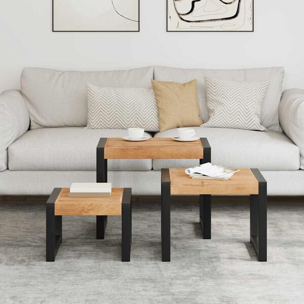 vidaXL galdiņi, 3 gab., sabīdāmi, masīvkoks