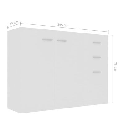vidaXL kumode, balta, 105x30x75 cm, kokskaidu plātne