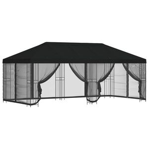 vidaXL Paviljons ar sānu sienām 6 x 3 m Melns Poliesters un tērauds