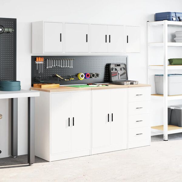 vidaXL garāžas sienas skapis, balts inženierijas koks