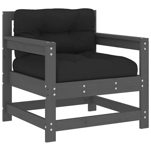 vidaXL dārza krēsli ar matračiem, 2 gab., pelēks priedes masīvkoks