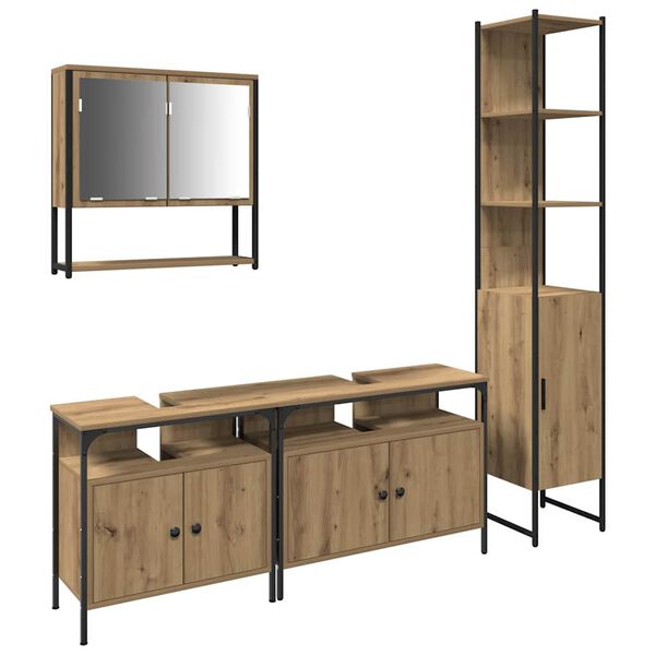 vidaXL Vannas istabas mēbeļu komplekts ar durvīm 4 pcs amatnieku ozola