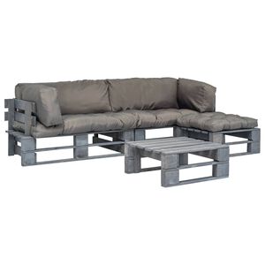 vidaXL 4-daļīgs dārza atpūtas mēbeļu komplekts, pelēki matrači, koks
