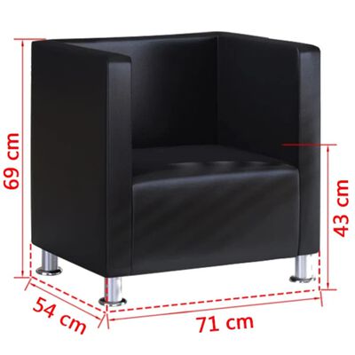 vidaXL atpūtas krēsls, kuba forma, melna mākslīgā āda
