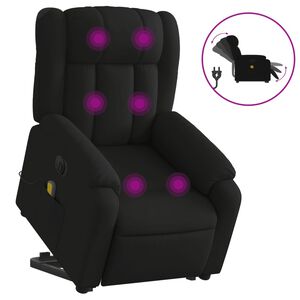 vidaXL elektrisks masāžas krēsls, paceļams, atgāžams, melns audums