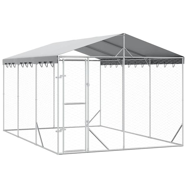 vidaXL suņu voljērs ar jumtu, 3x4,5x2,5 m, cinkots tērauds, sudrabains