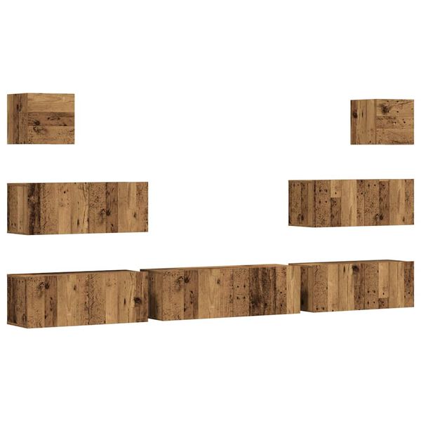 vidaXL 7-daļīgs TV skapja komplekts, sienai stiprināms, veca koka