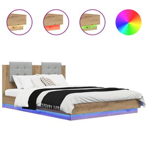 vidaXL Gultas rāmis ar atzveltni Artisānā ozols 140 x 200 cm