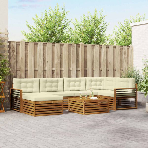 vidaXL Āra dīvānu komplekts ar spilvenu 7 pcs Dabisks un krējuma