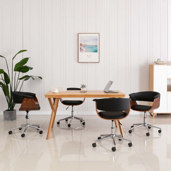 vidaXL grozāmi virtuves krēsli, 4 gab., melna mākslīgā āda