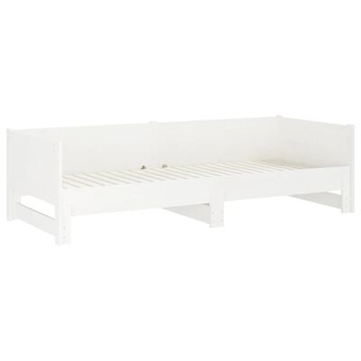 vidaXL izvelkama gulta, balta, priedes masīvkoks, 2x(90x190) cm