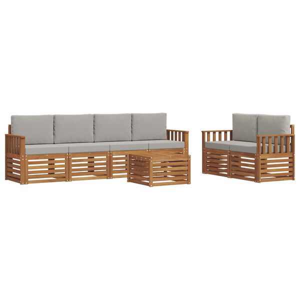 vidaXL Dīvāna komplekti ar spilvenu 7 pcs Dabīgs un gai&scaron;i pelēks