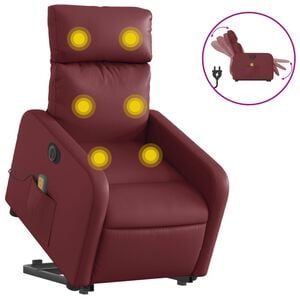 vidaXL elektrisks masāžas krēsls, paceļams, vīnsarkana mākslīgā āda