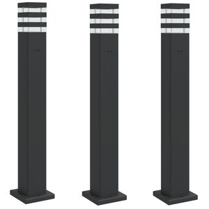 vidaXL āra zemes lampas ar kontaktligzdu melns 3 gb. 80 cm alumīnijs