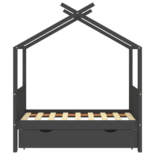 vidaXL bērnu gultas rāmis ar atvilktni, tum&scaron;i pelēks, priede, 70x140cm