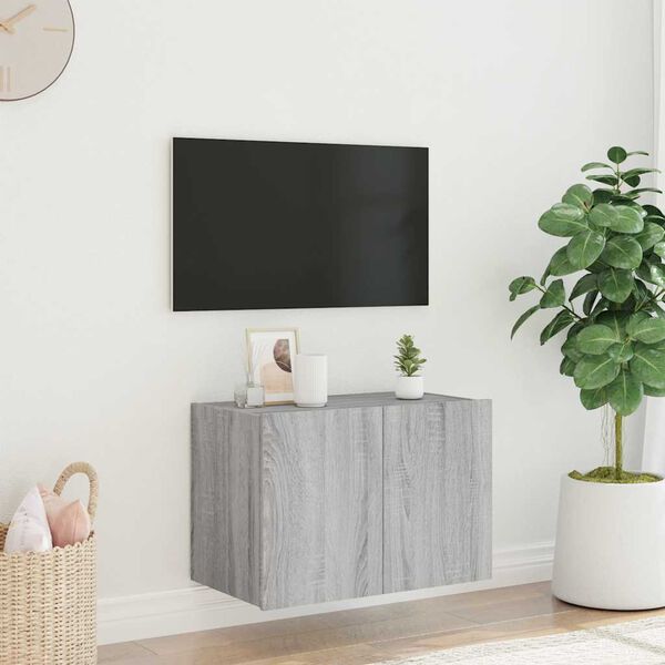 vidaXL TV skapītis ar LED lampiņām, pelēka ozola krāsa, 60x35x41 cm