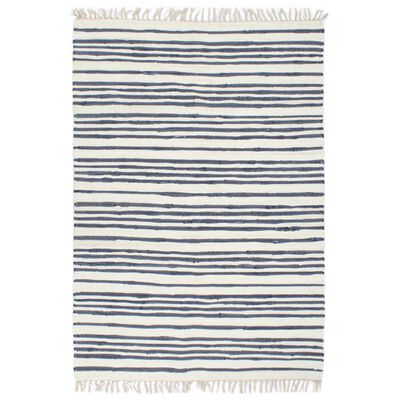 vidaXL Chindi paklājs, zili balts, 160x230 cm, pīts ar rokām, kokvilna
