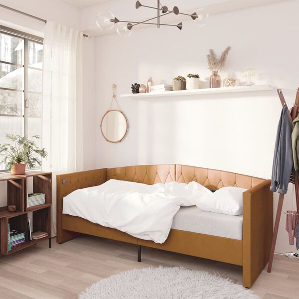 vidaXL dīvāngulta ar matraci, USB, brūns samts, 90x200 cm