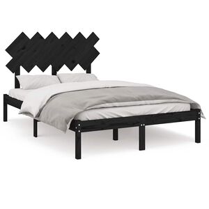 vidaXL gultas rāmis, melns, 135x190 cm, divvietīgs, masīvkoks