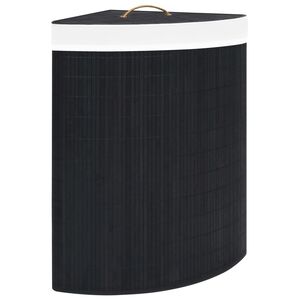 vidaXL stūra veļas grozs, melns, bambuss, 60 L
