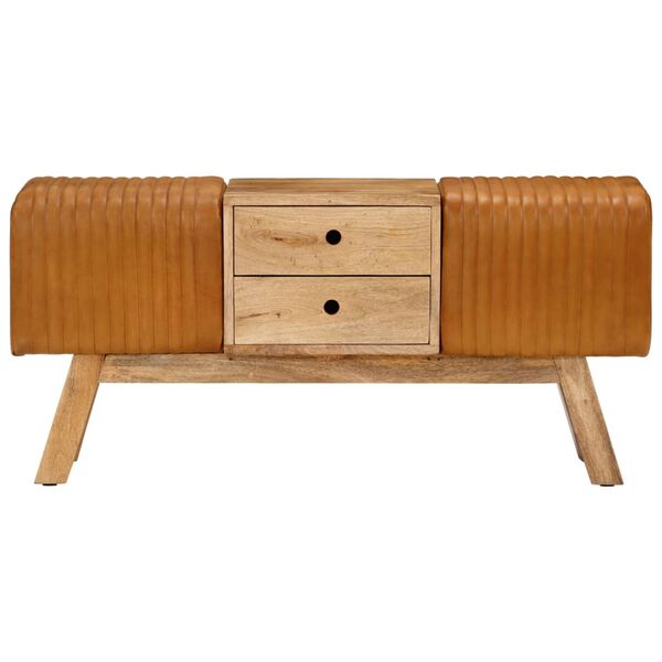 vidaXL sols, 107 cm, brūna dabīgā kazas āda, mango masīvkoks