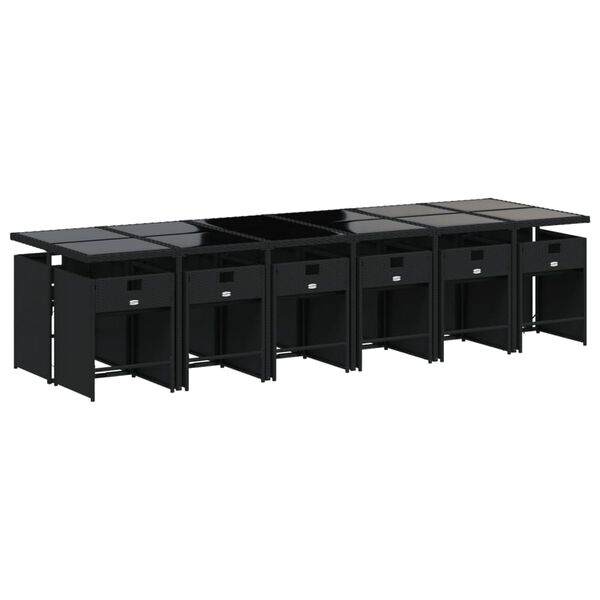vidaXL 13-daļīgs dārza mēbeļu komplekts ar matračiem, melns PE