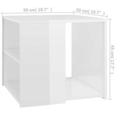 vidaXL galdiņš, spīdīgi balts, 50x50x45 cm, skaidu plāksne