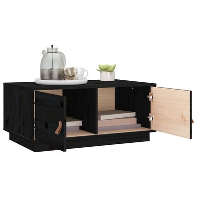 vidaXL kafijas galdiņš, melns, 80x50x35 cm, priedes masīvkoks