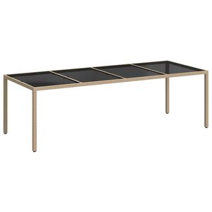 vidaXL dārza galds, 250x100x75 cm, rūdīts stikls, bē&scaron;a PE rotangpalma