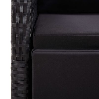 vidaXL 3-daļīgs bistro mēbeļu komplekts ar matračiem, melns PE pinums