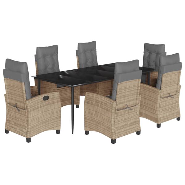 vidaXL 7-daļīgs virtuves mēbeļu komplekts ar matračiem,PE rotangpalma