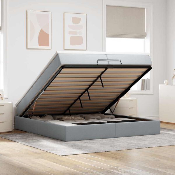 vidaXL Osmaņu gultas rāmis ar matračiem gai&scaron;i pelēks 200x200cm audums