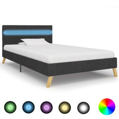 vidaXL gultas rāmis ar LED, tumši pelēks audums, 100x200 cm