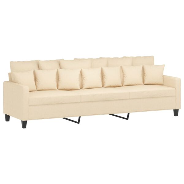 vidaXL trīsvietīgs dīvāns ar kājsoliņu, 210 cm, krēmkrāsas audums