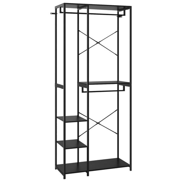 vidaXL drēbju plaukts, melns, 90x40x213 cm, metāls, skaidu plāksne