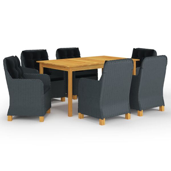 vidaXL 7-daļīgs dārza mēbeļu komplekts, tum&scaron;i pelēks