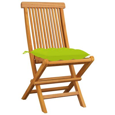 vidaXL dārza krēsli, spilgti zaļi matrači, 4 gab., masīvs tīkkoks
