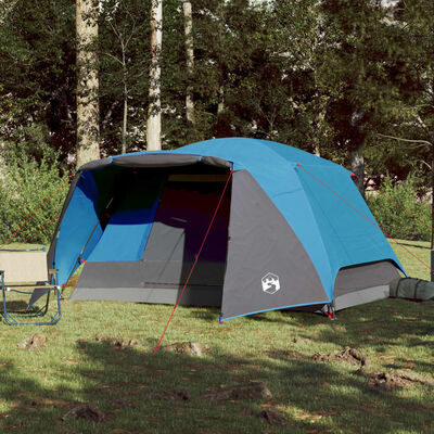 vidaXL kempinga telts ar lieveni 4 personām, zila, ūdensnecaurlaidīga