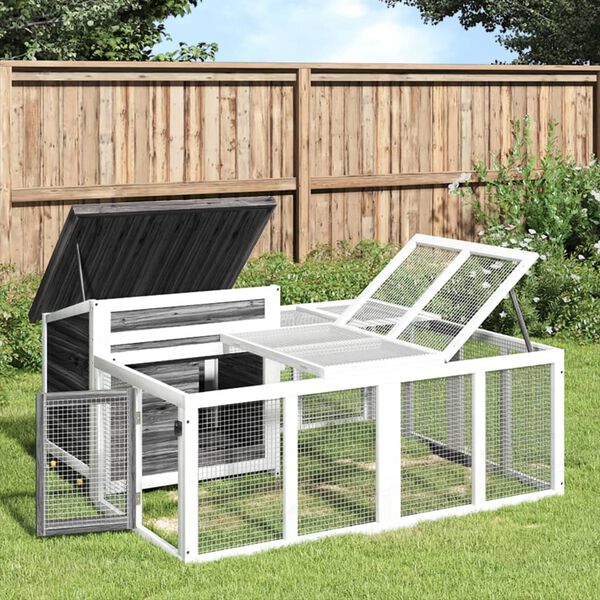 vidaXL trušu būris, pelēks, 144x123x67,5 cm, priedes masīvkoks