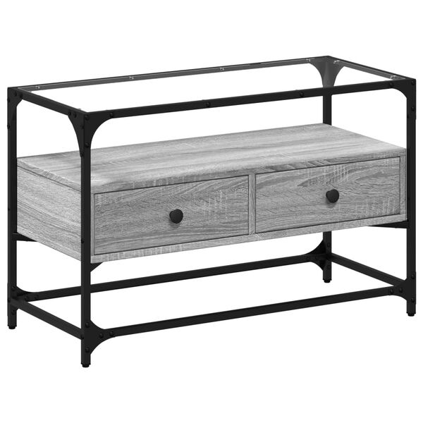 vidaXL TV skapītis, stikla virsma, ozola, 80x35x51 cm, konstruēts koks