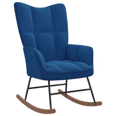 vidaXL šūpuļkrēsls ar kāju balstu, zils samts