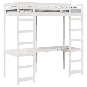 vidaXL Bēniņu gultas rāmis Balts 90 x 200 cm Ciets priedes koks