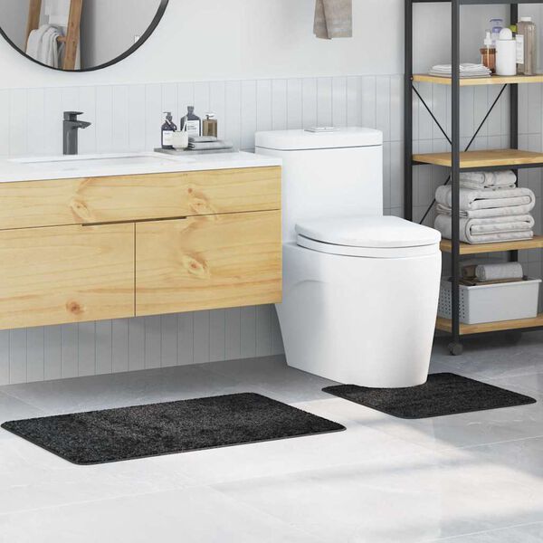 vidaXL Antislip vannas paklāju komplekts 2 pcs Tum&scaron;i pelēks PP