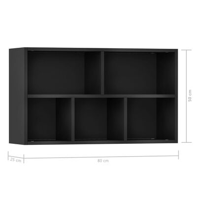 vidaXL grāmatu plaukts, 50x25x80 cm, melns, skaidu plāksne