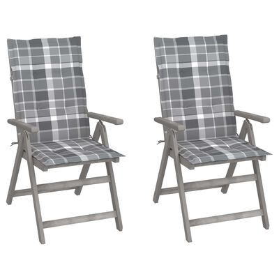 vidaXL atgāžami dārza krēsli ar matračiem, 2 gab., akācijas masīvkoks